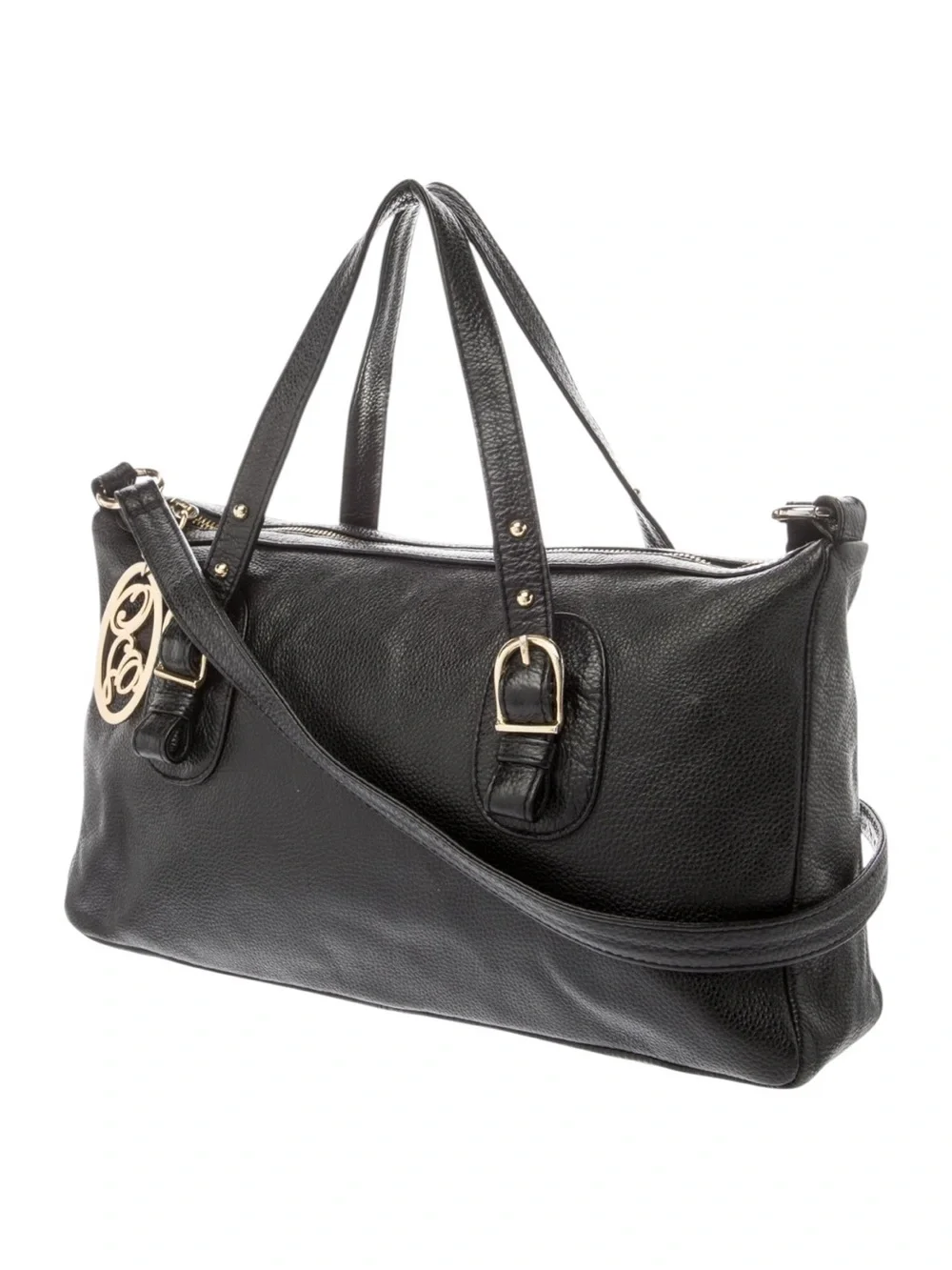 Onna Ehrlich Black Leather Satchel with Gold Charm - Women’s Everyday Tote